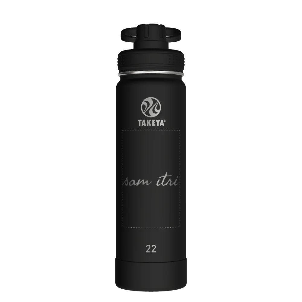 Takeya Actives Water Bottle With Spout Lid - 22oz Onyx - Model 50328-TAKEYA-ACTIVES-WATER-BOTTLE-WITH-SPOUT-LID-CUSTOMIZED-39-22OZ-ONYX