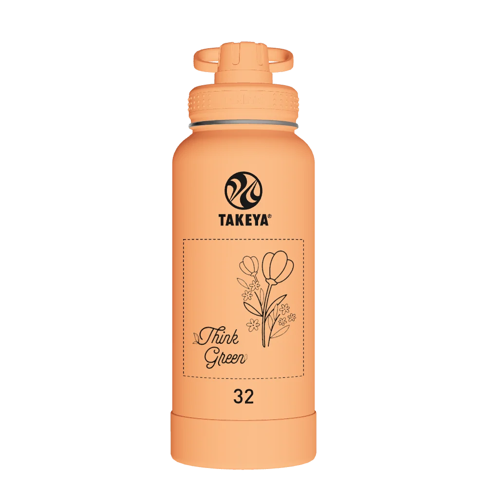 Takeya Actives Water Bottle With Spout Lid - 32oz Tart Orange - Model 51036-TAKEYA-ACTIVES-WATER-BOTTLE-WITH-SPOUT-LID-CUSTOMIZED-66-32OZ-TART-ORANGE
