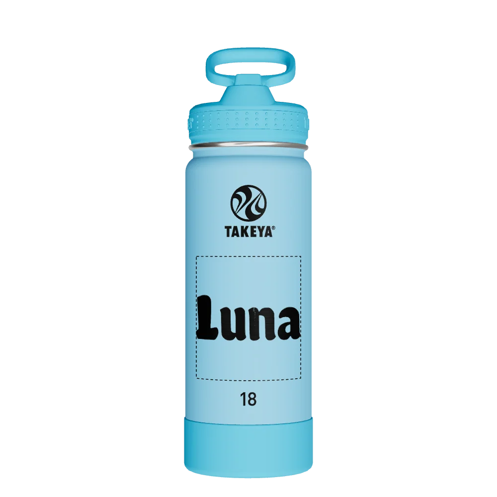 Takeya Actives Kids Glow In The Dark Water Bottle With Straw Lid - 18oz Glow Worm Blue - Model 51077-TAKEYA-ACTIVES-KIDS-GLOW-IN-THE-DARK-WATER-BOTTLE-WITH-STRAW-LID-CUSTOMIZED-37-18OZ-GLOW-WORM-BLUE