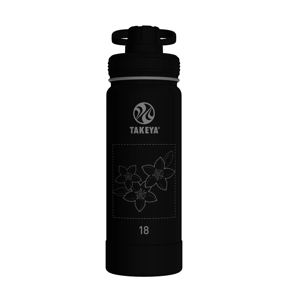 Takeya Actives Water Bottle With Spout Lid - 18oz Onyx - Model 51060-TAKEYA-ACTIVES-WATER-BOTTLE-WITH-SPOUT-LID-CUSTOMIZED-432-18OZ-ONYX