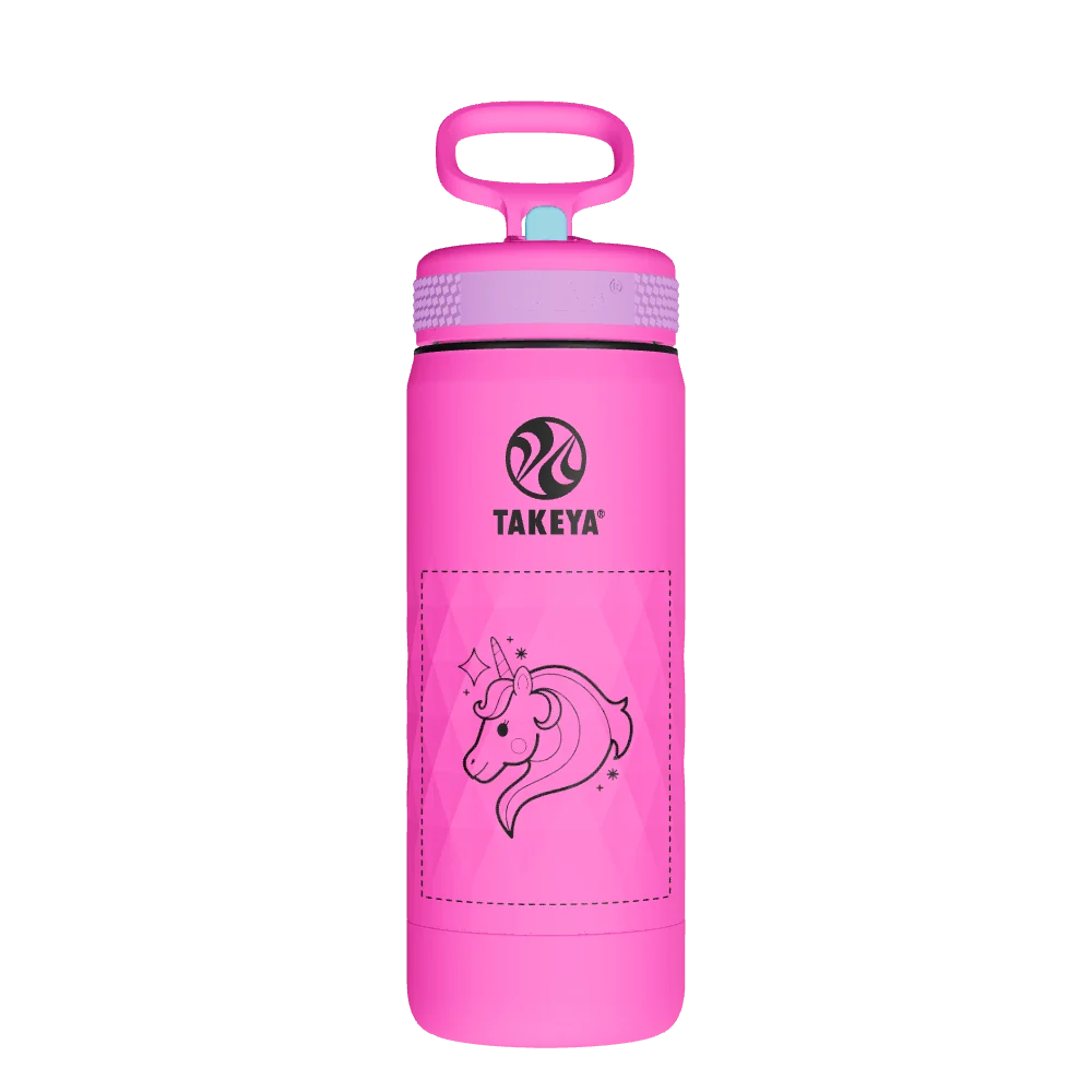 Takeya Kids Sport Water Bottle With Straw Lid - 18oz Fuchsia Flash - Model 51894-TAKEYA-KIDS-SPORT-WATER-BOTTLE-WITH-STRAW-LID-CUSTOMIZED-36-18OZ-FUCHSIA-FLASH