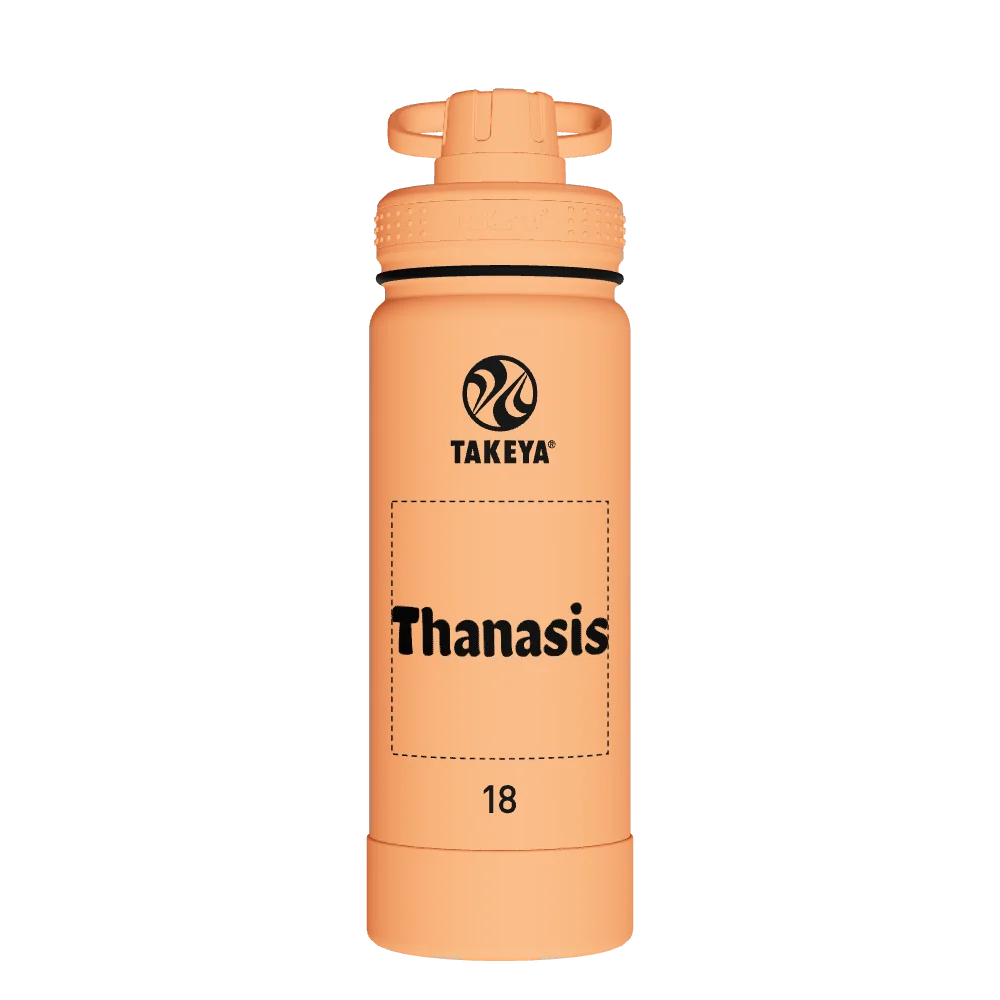 Takeya Actives Water Bottle With Spout Lid - 18oz Tart Orange - Model 51074-TAKEYA-ACTIVES-WATER-BOTTLE-WITH-SPOUT-LID-CUSTOMIZED-91-18OZ-TART-ORANGE