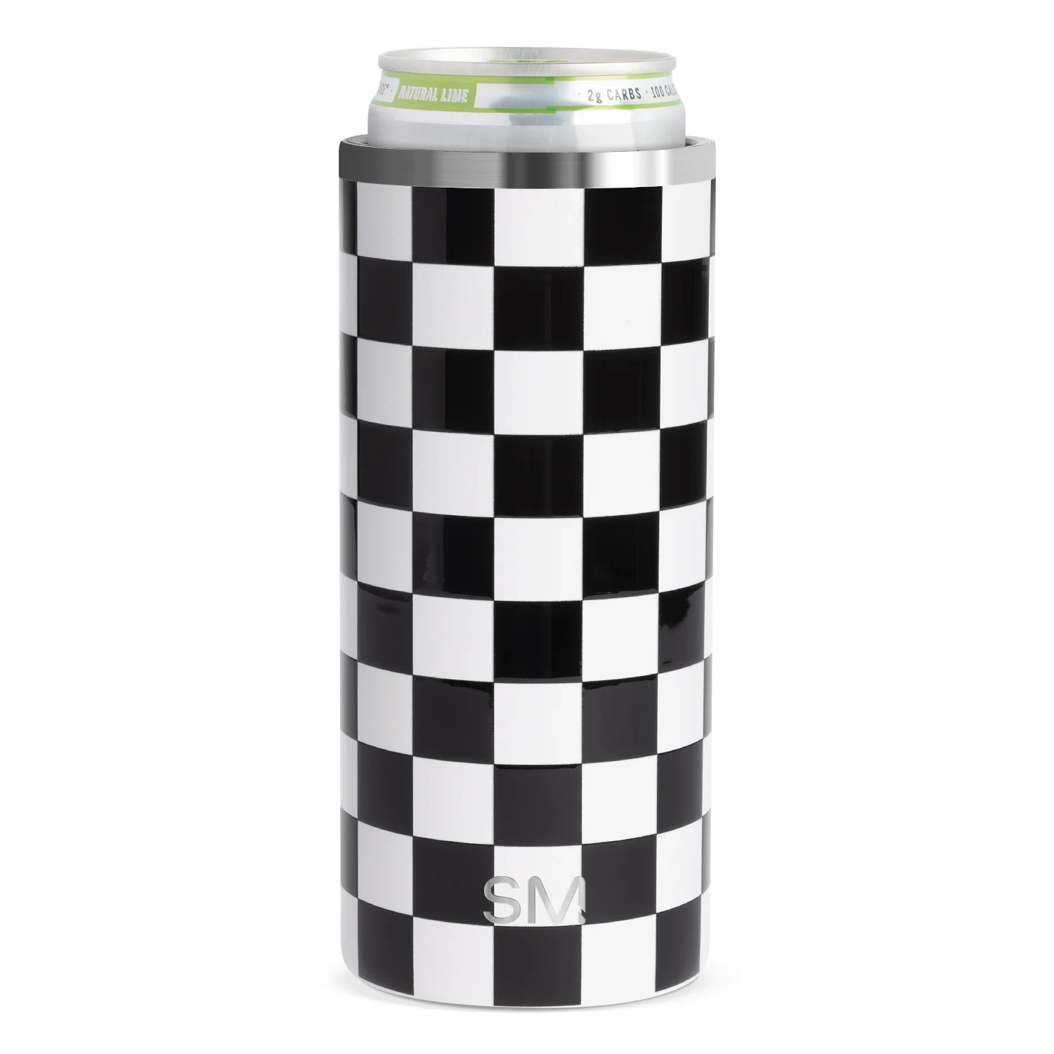 Simple Modern Ranger Can Cooler - Black and White Checkmate