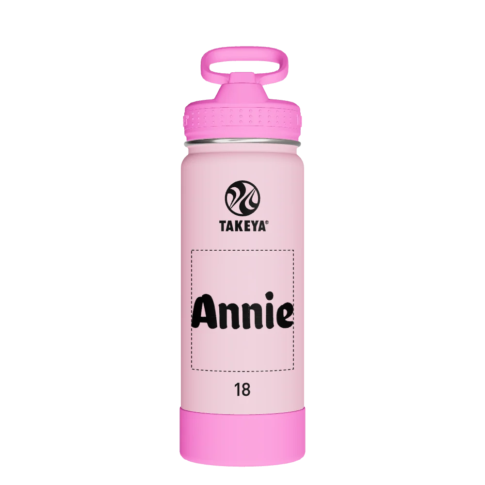 Takeya Actives Kids Glow In The Dark Water Bottle With Straw Lid - 18oz Summer Glow Pink - Model 51076-TAKEYA-ACTIVES-KIDS-GLOW-IN-THE-DARK-WATER-BOTTLE-WITH-STRAW-LID-CUSTOMIZED-32-18OZ-SUMMER-GLOW-PINK