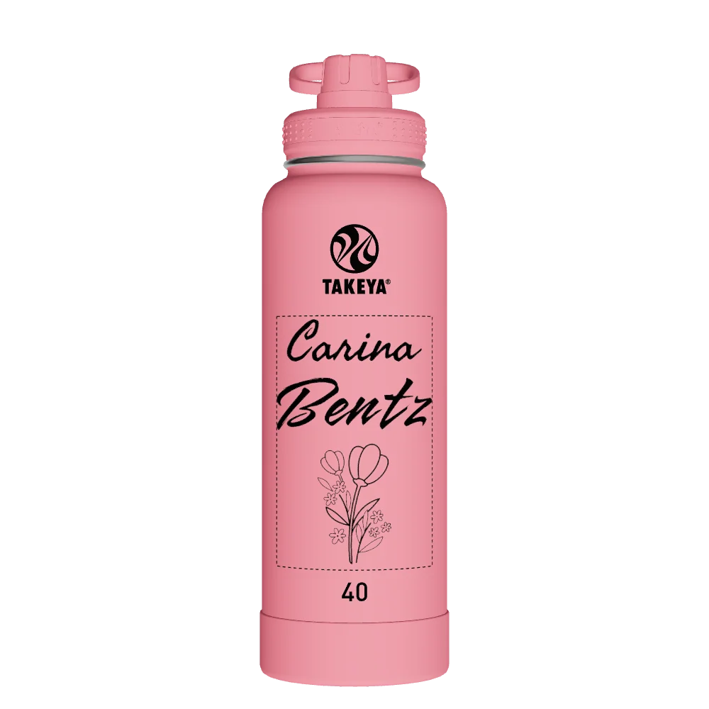 Takeya Actives Water Bottle With Spout Lid - 40oz Pink Mimosa - Model 54148-TAKEYA-ACTIVES-WATER-BOTTLE-WITH-SPOUT-LID-CUSTOMIZED-166-40OZ-PINK-MIMOSA